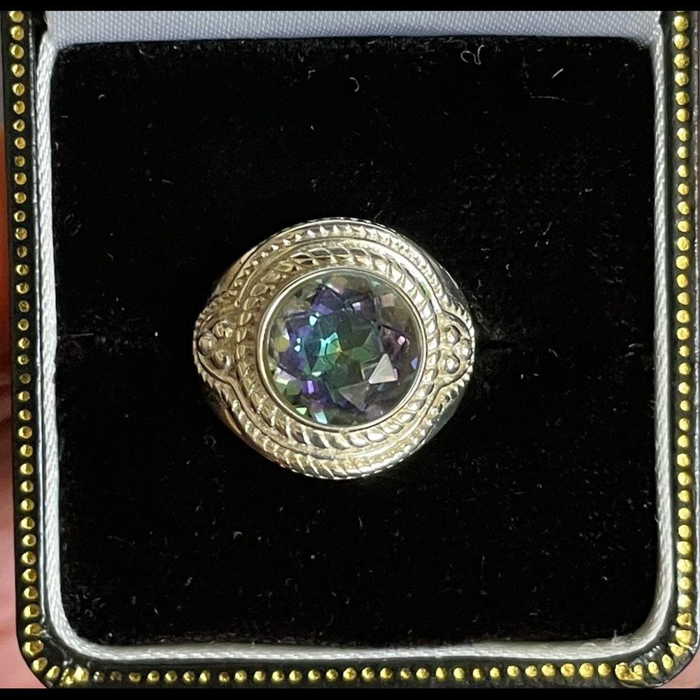 Solid Sterling Silver Size 7 1/2 Rainbow Topaz Ri… - image 2